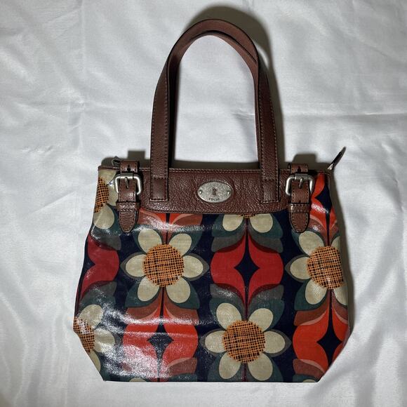 Fossil Key Per Coated Canvas Floral Satchel Hand Shoulder Bag Purse 11" x 13" - Picture 1 of 7